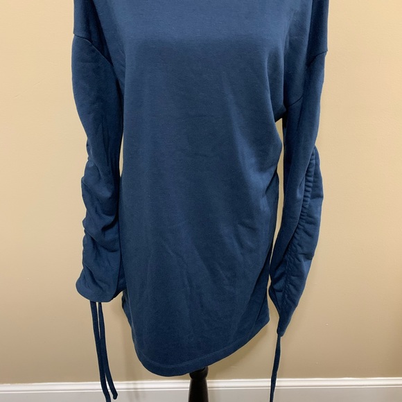 Lush Blue Ruched Drawstring Long Sleeve Mini Dress Size Large - Picture 5 of 11
